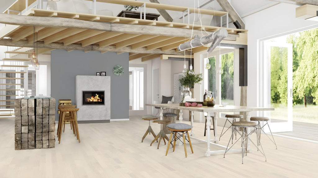 Boen Andante Engineered White Pigmented Ash Multi-Strip Flooring, Brushed & L/Pure: 14.0 x 215 x 2,200 mm