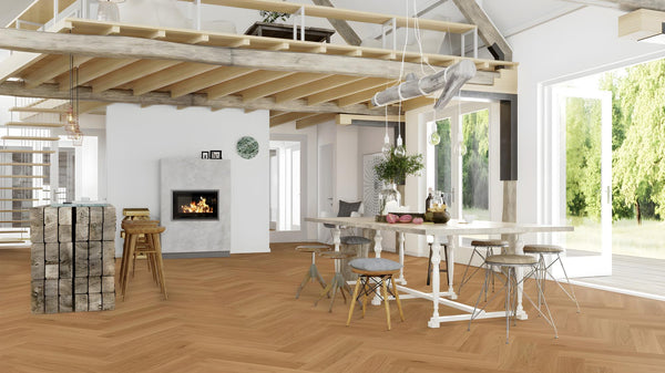 Boen Adagio Engineered Oak Herringbone Flooring, Brushed & L/Natural, A & B Planks: 14.0 x 138 x 690 mm