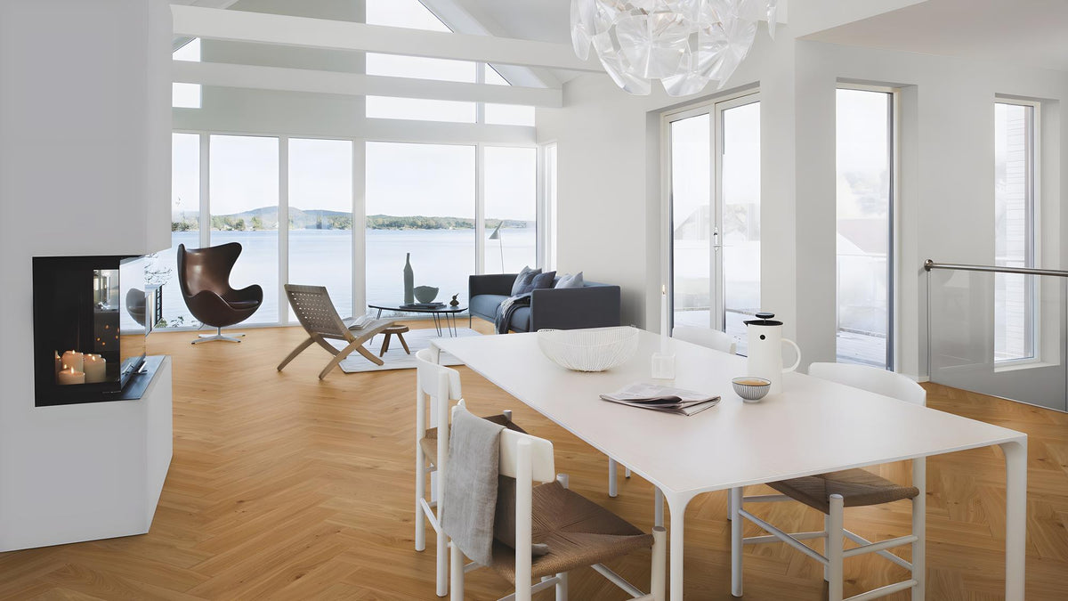 Boen Animoso Engineered Oak Herringbone Flooring, Brushed & L/Natural, A & B Planks: 14.0 x 138 x 690 mm