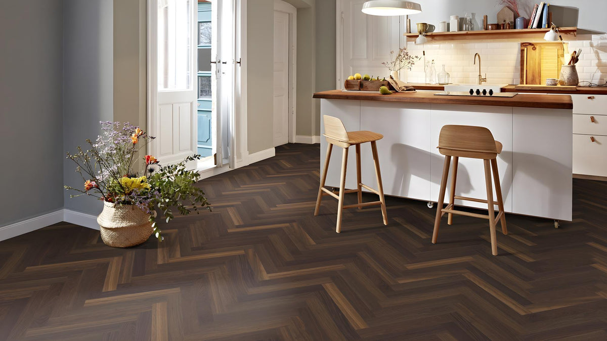 Boen Engineered Smoked Oak Herringbone Flooring, L/Matt: 10.0 x 70 x 470 mm