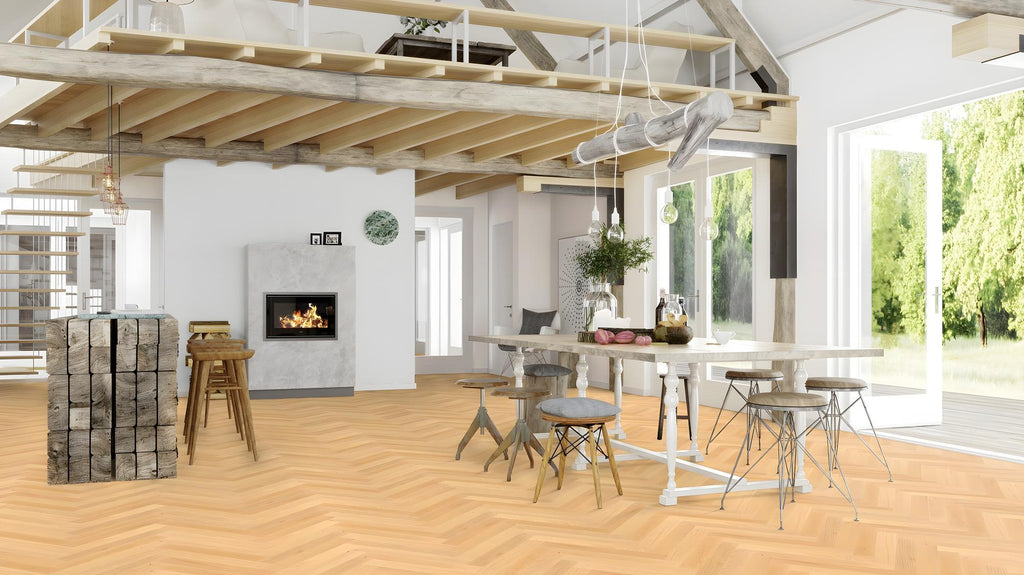 Boen  Engineered Ash Herringbone Flooring, Unbrushed & L/Natural: 10.0 x 70 x 470 mm