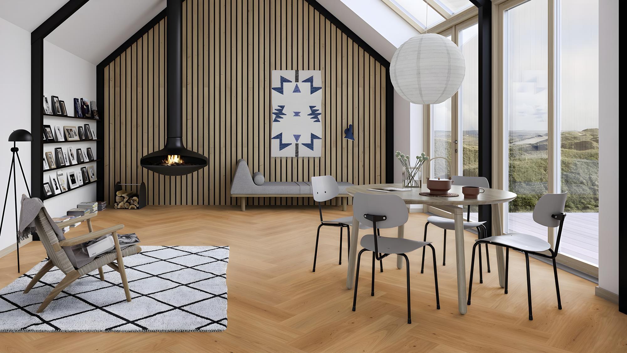 Boen Adagio Engineered Oak Herringbone Flooring, Brushed & L/Natural, A & B Planks: 14.0 x 209 x 1,045 mm