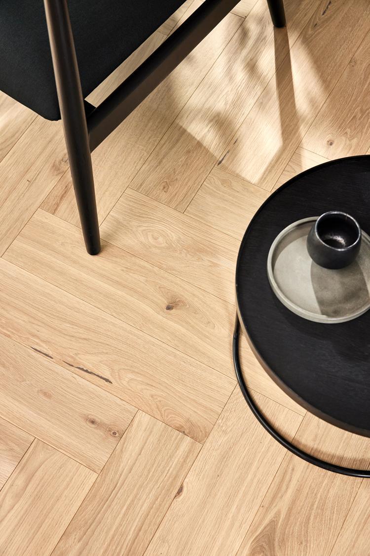 Boen Animoso Engineered Oak Herringbone Flooring, Brushed & L/Pure, A & B Planks: 14.0 x 138 x 690 mm