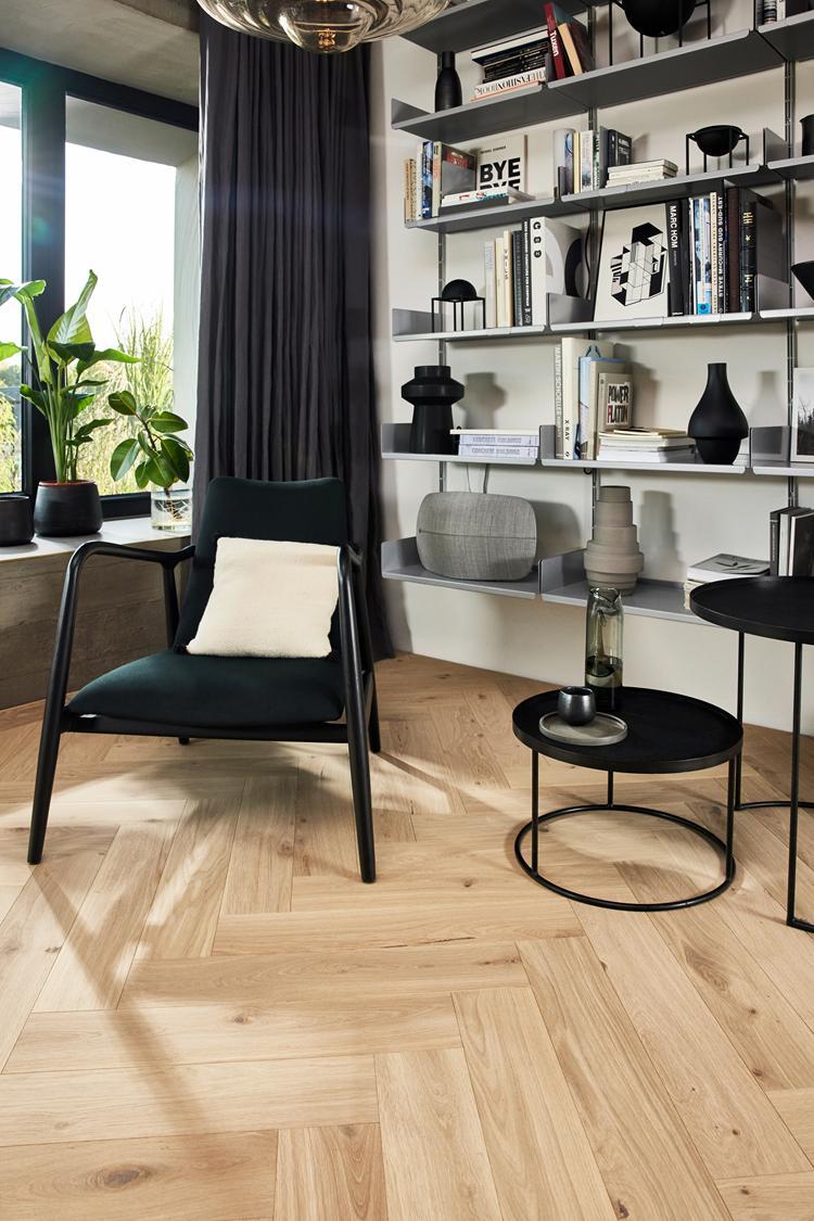Boen Animoso Engineered Oak Herringbone Flooring, Brushed & L/Pure, A & B Planks: 14.0 x 138 x 690 mm