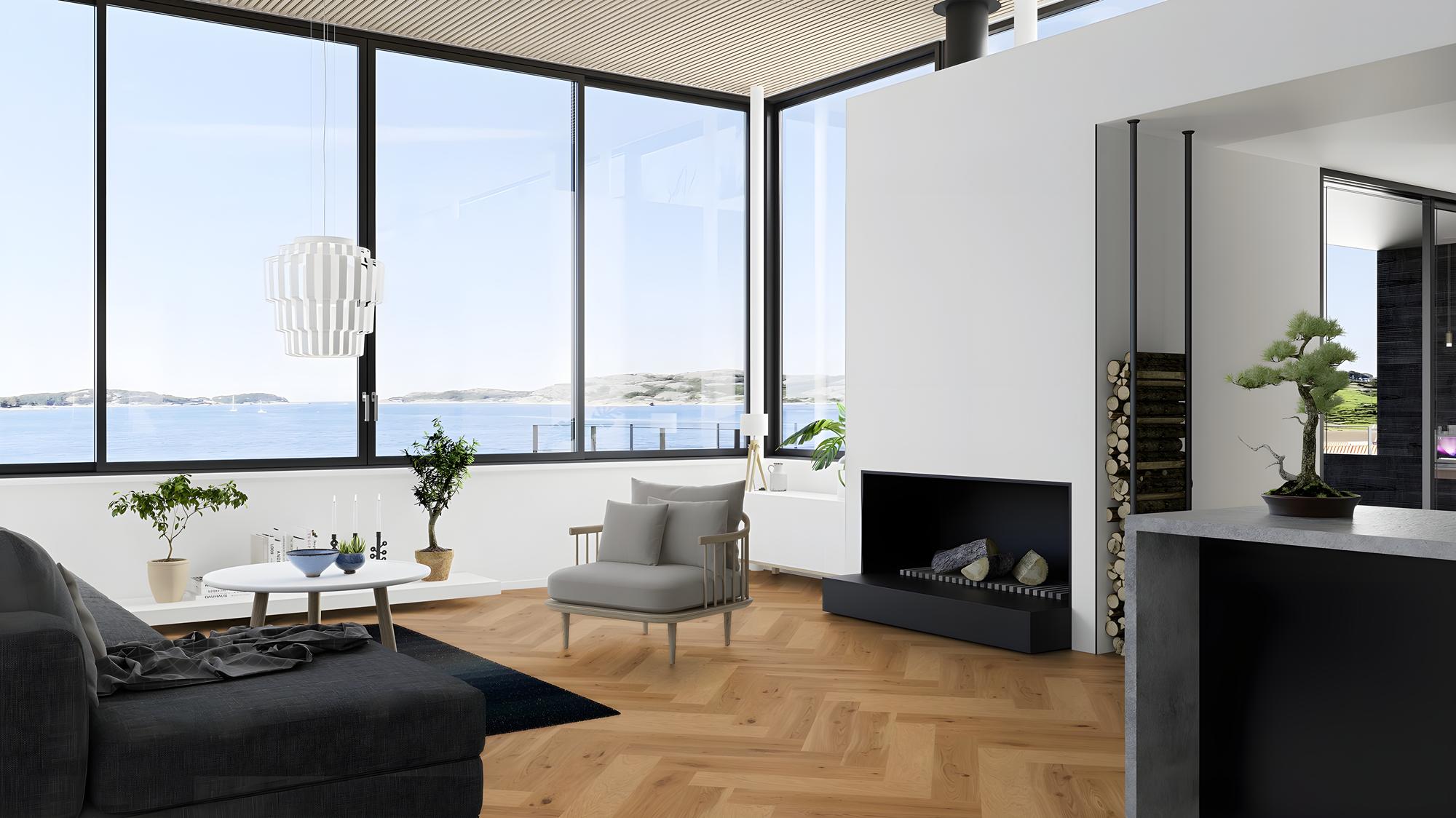 Boen Vivo Engineered Oak Herringbone Flooring, Brushed & L/Natural, A & B Planks: 14.0 x 138 x 690 mm