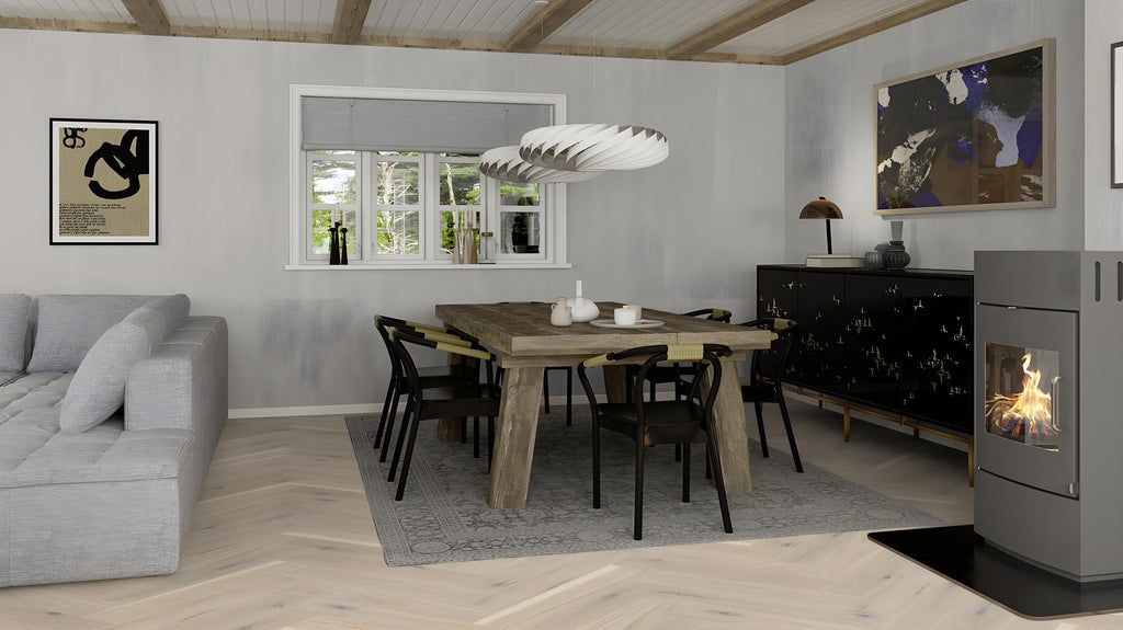 Boen Vivo Engineered Pale White Oak Herringbone Flooring, Brushed & L/Pure, A & B Planks: 14.0 x 138 x 690 mm