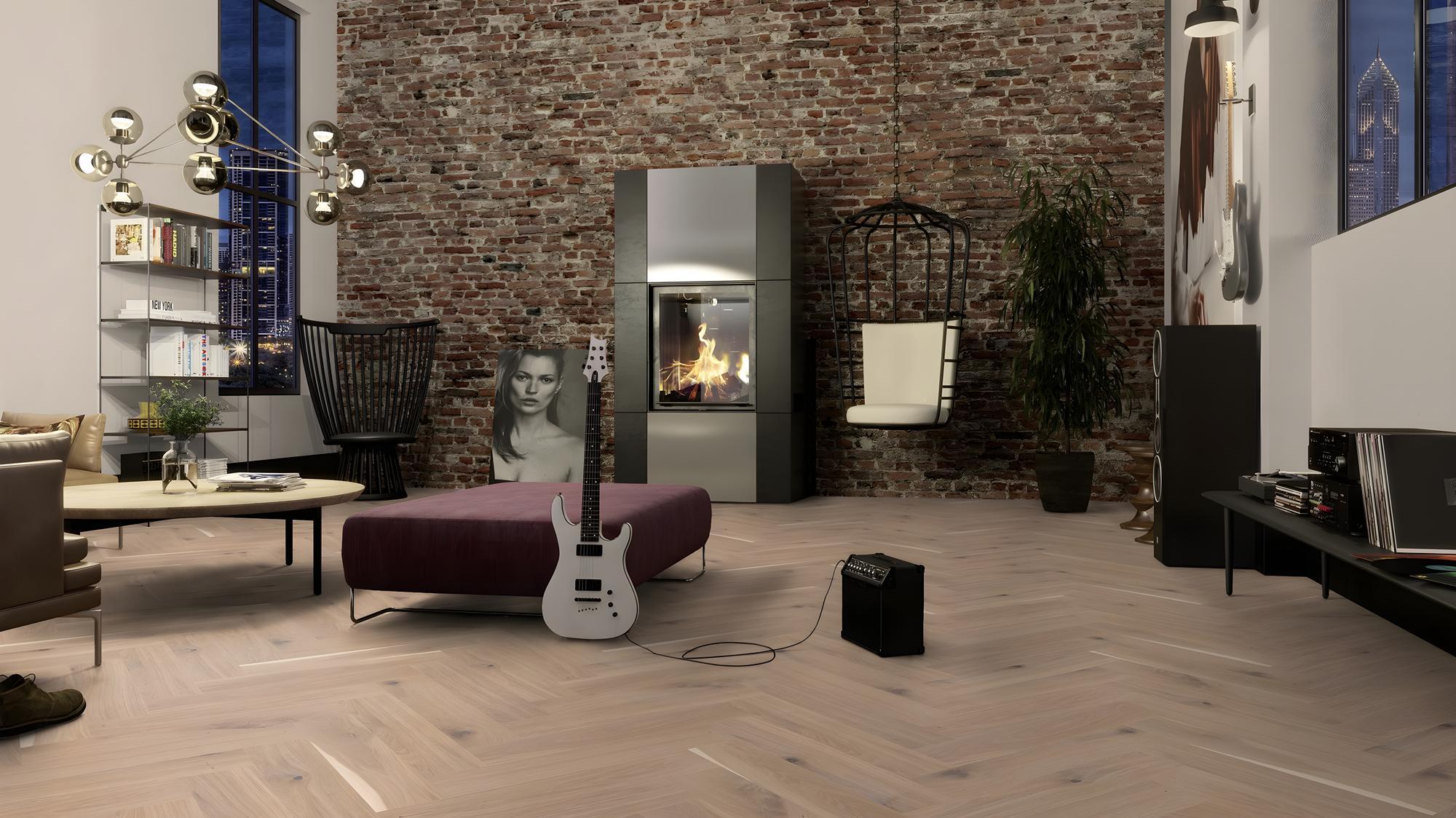 Boen Vivo Engineered White Oak Herringbone Flooring, Brushed & L/Natural, A & B Planks: 14.0 x 138 x 690 mm
