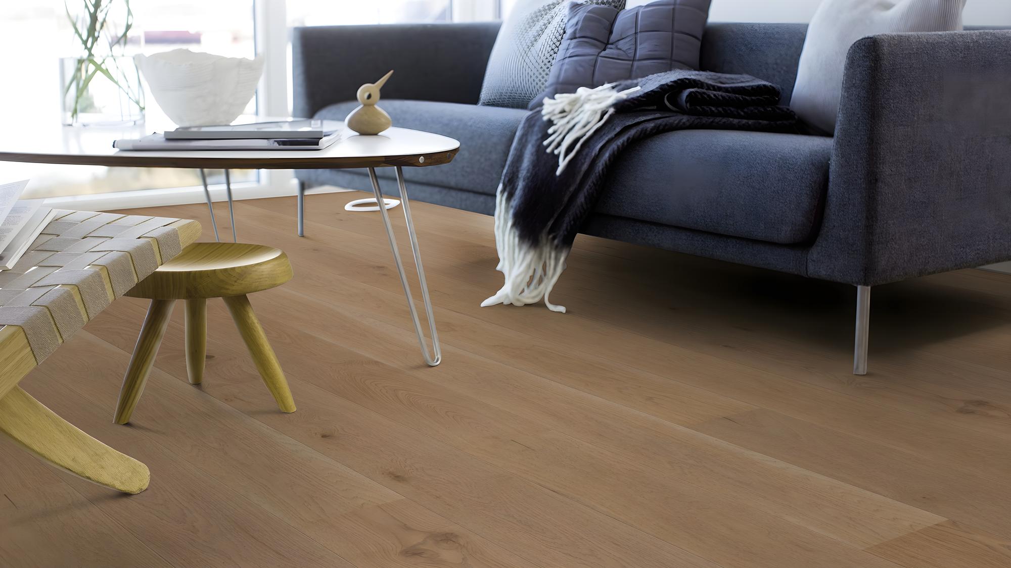 Boen Animoso Engineered Medium Grey Oak Planks Flooring, Brushed & L/Matt Plus: 14.0 x 209 x 2,200 mm