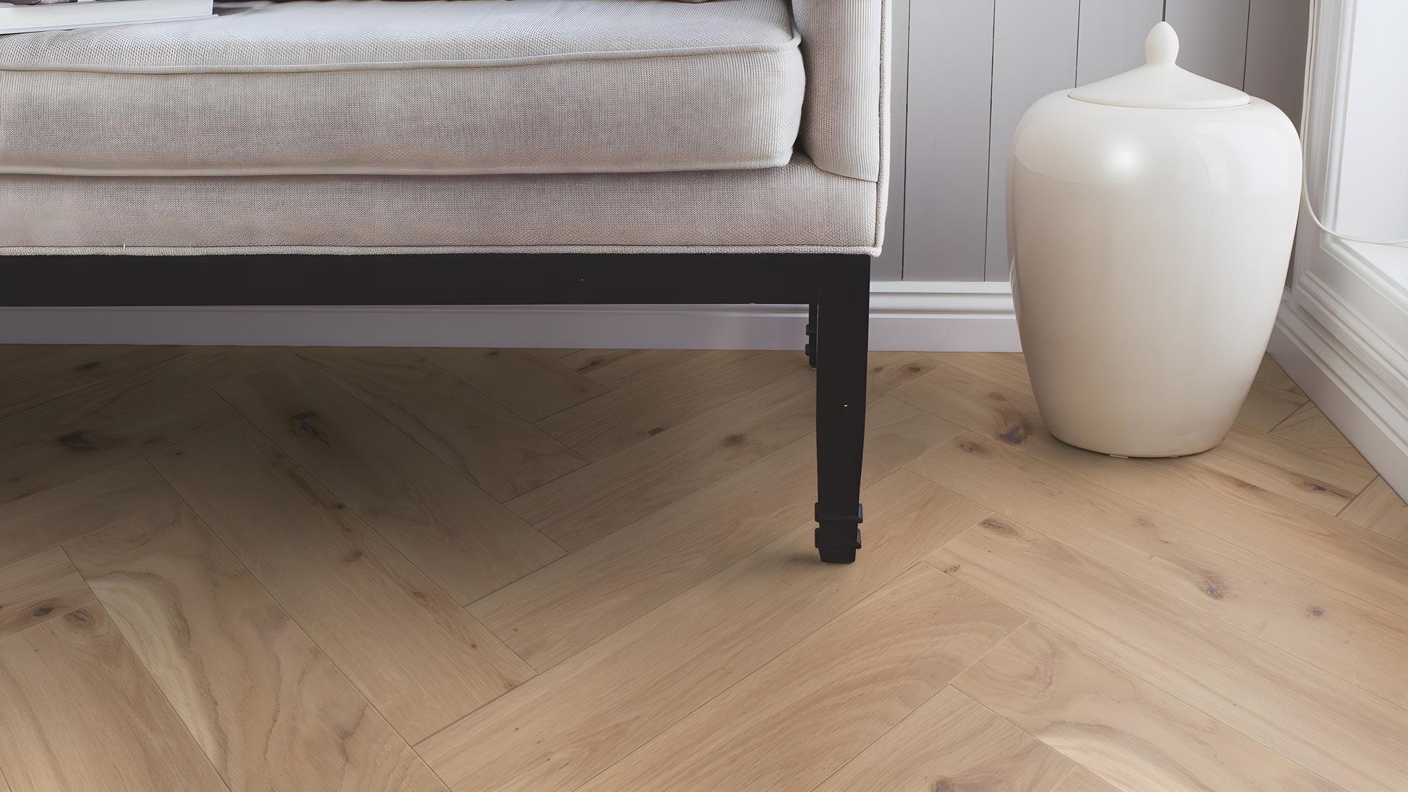 Boen Vivo Engineered Oak Herringbone Flooring, Brushed & L/Pure, A & B Planks: 14.0 x 138 x 690 mm