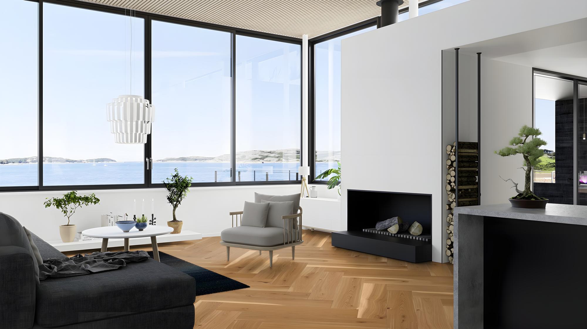 Boen Vivo Engineered Oak Herringbone Flooring, Brushed & L/Natural, A & B Planks: 14.0 x 209 x 1,045 mm