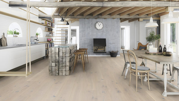 Boen Canyon Engineered Pale White Oak Planks Flooring, Brushed & L/Pure: 15.0 x 300 x 2,750 mm