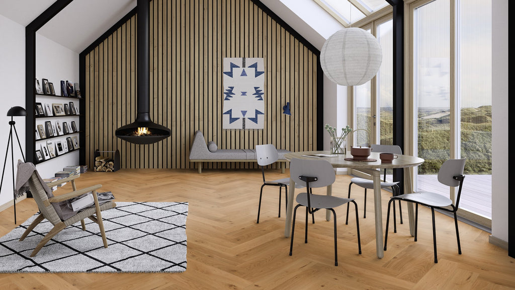 Boen Animoso Engineered Oak Herringbone Flooring, Brushed & L/Natural: 10.5 x 137 x 790 mm