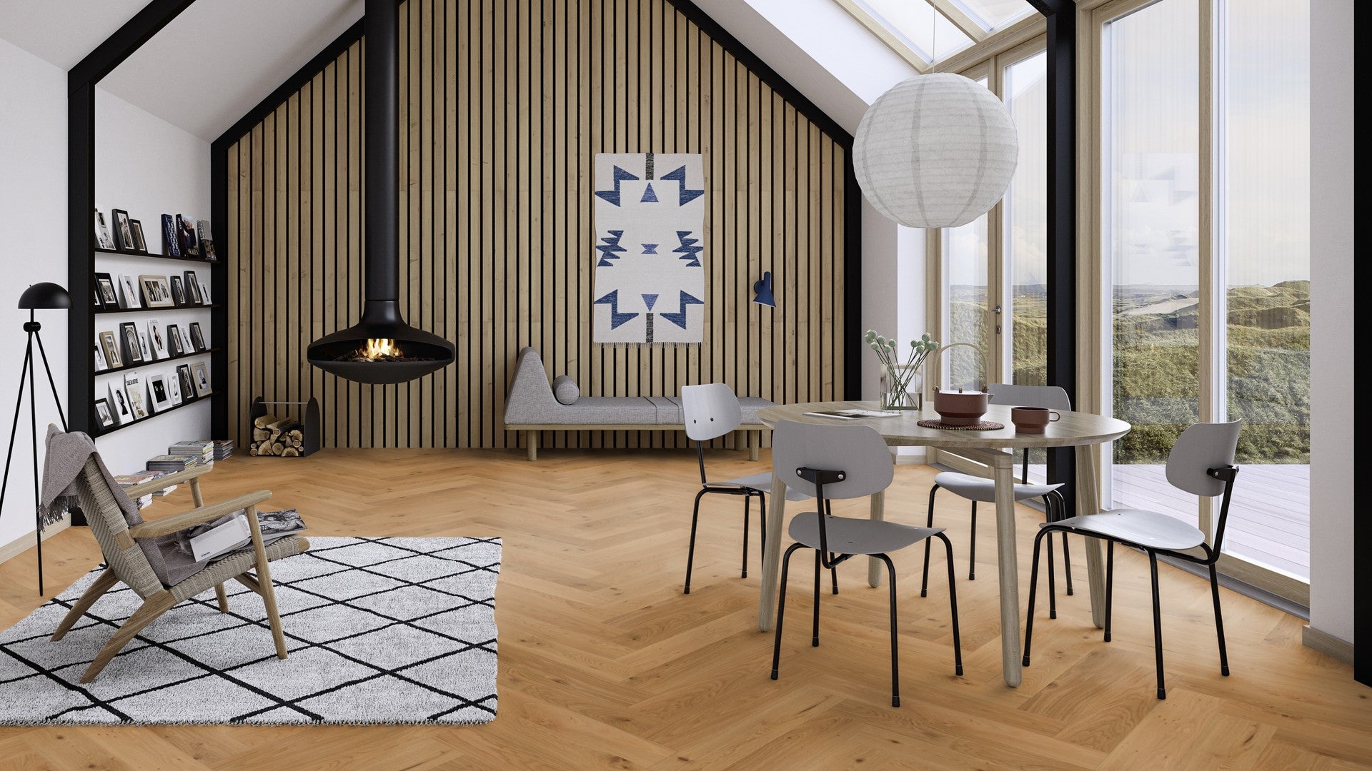Boen Animoso Engineered Oak Herringbone Flooring, Brushed & L/Natural: 10.5 x 137 x 790 mm