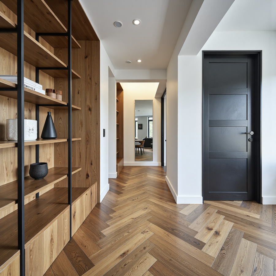 Ovara Antique Engineered Bamburgh Oak Herringbone Flooring, Brushed & Matt Lacquered: 15.0 x 125 x 625 mm