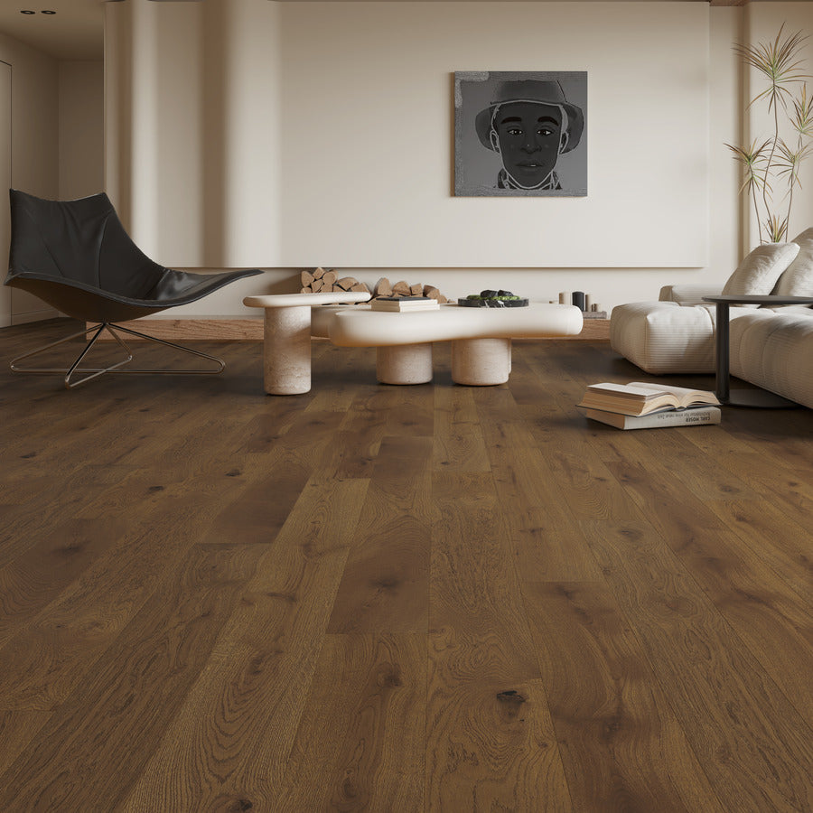 Ovara Engineered Harvest Oak Herringbone Flooring, Brushed & Matt Lacquered: 12.0 x 150 x 600 mm