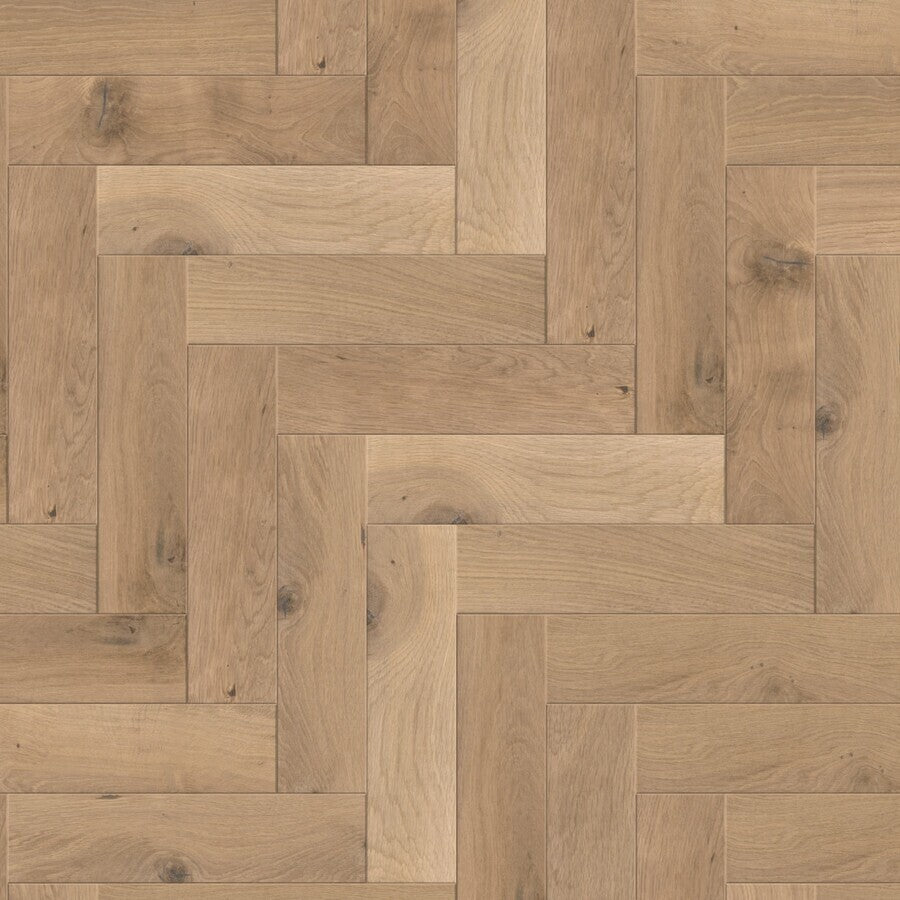 Ovara Engineered Natural Oak Herringbone Flooring, Brushed & Unfinished: 20.0 x 120 x 600 mm
