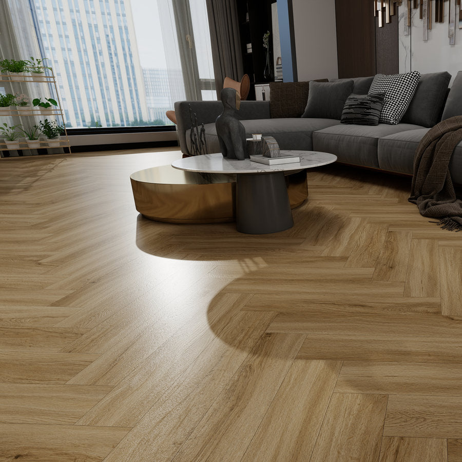 Ovara English Oak Herringbone LVT Flooring: 5.5 x 122 x 610 mm