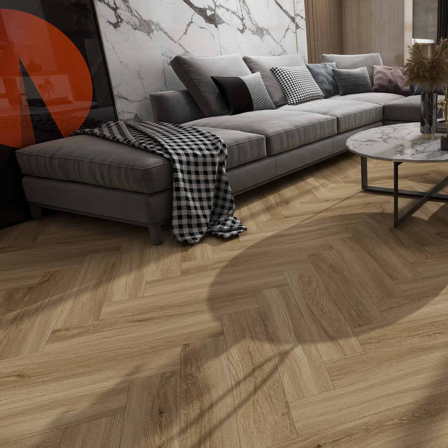 Ovara English Oak Herringbone LVT Flooring: 5.5 x 122 x 610 mm
