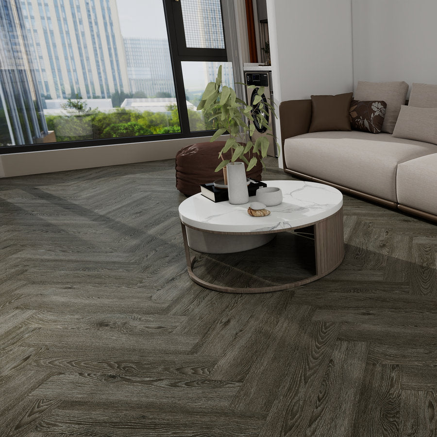 Ovara Nimbus Oak Herringbone LVT Flooring: 5.5 x 122 x 610 mm