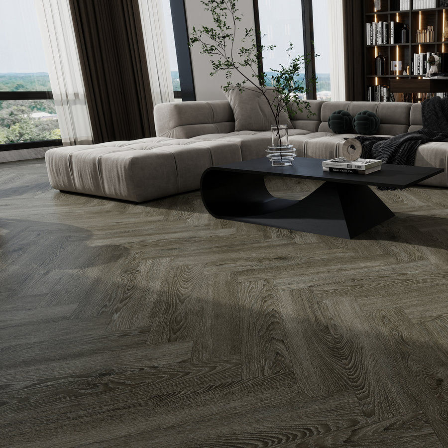 Ovara Nimbus Oak Herringbone LVT Flooring: 5.5 x 122 x 610 mm