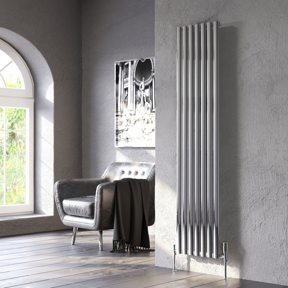 Helmsley Vertical Polished Chrome Aluminium Radiator 1800mm (H) x 522mm (W)