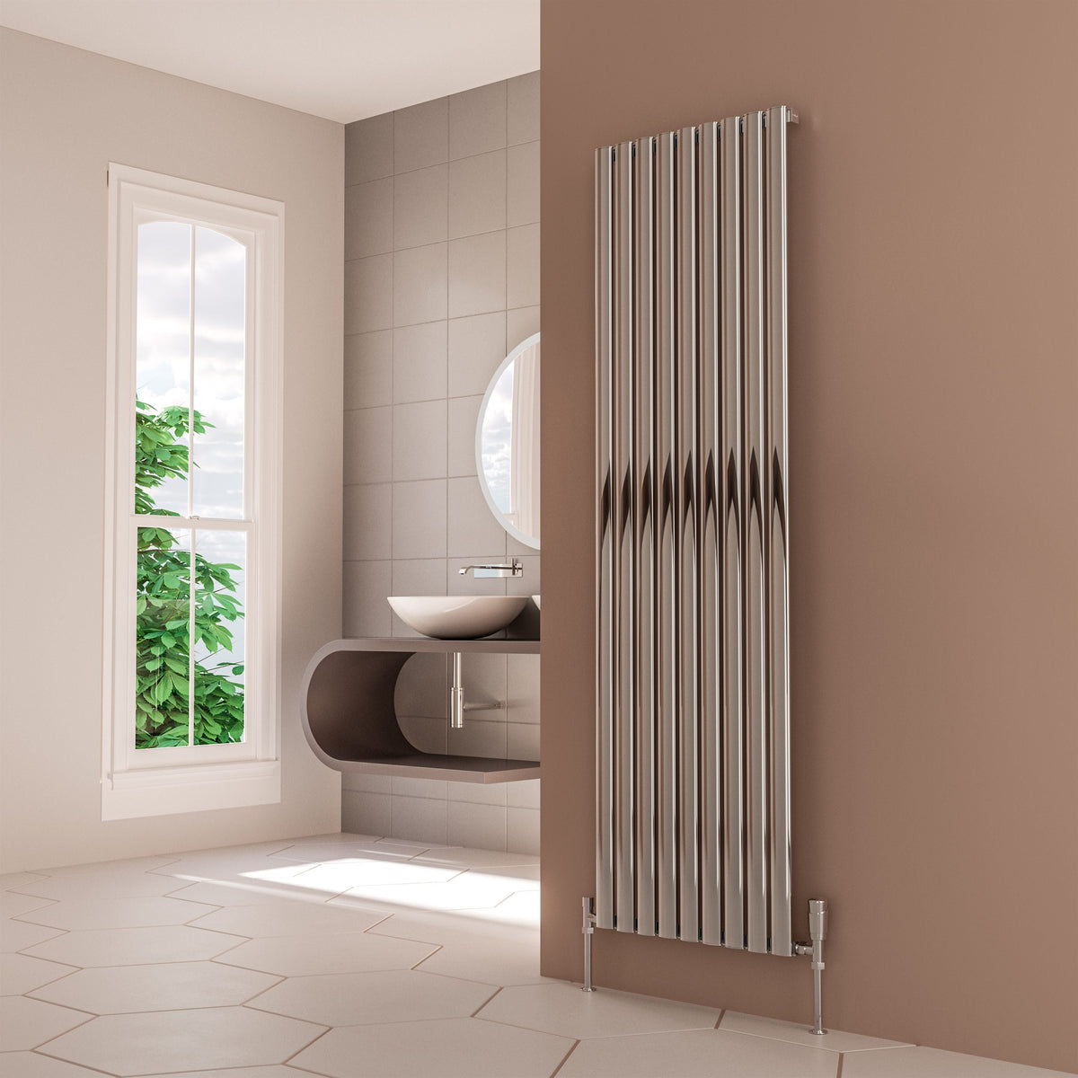 Helmsley Vertical Polished Chrome Aluminium Radiator 1800mm (H) x 522mm (W)