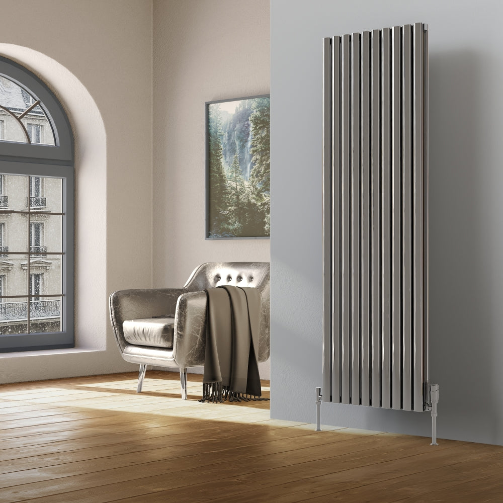 Helmsley Double Vertical Polished Chrome Aluminium Radiator 1800mm (H) x 522mm (W)
