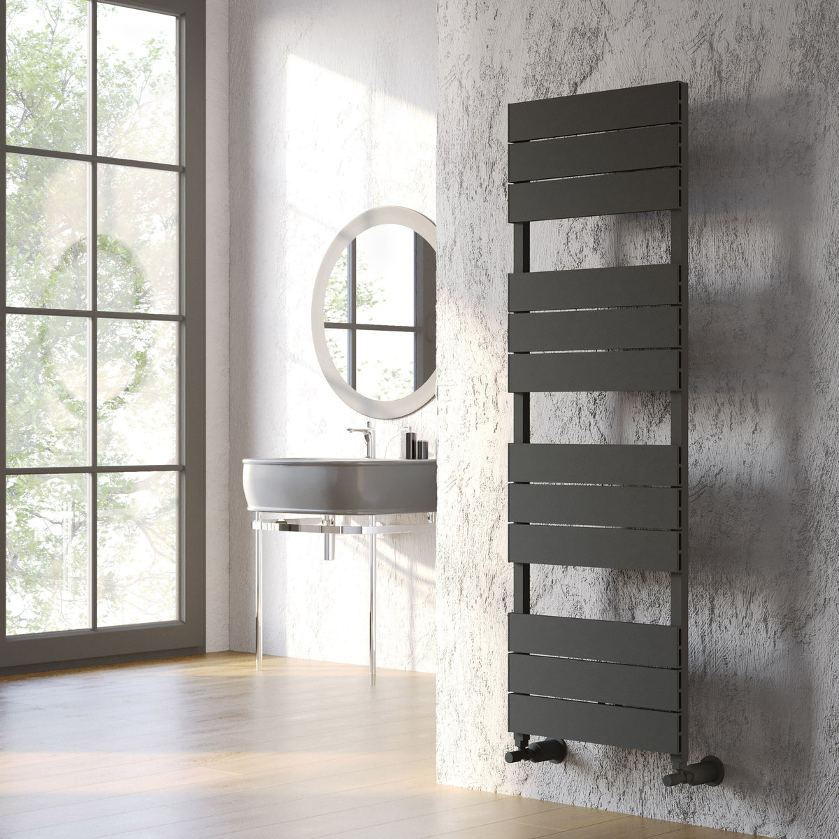 Brampton Vertical Black Satin Aluminium Radiator 1500mm (H) x 500mm (W)