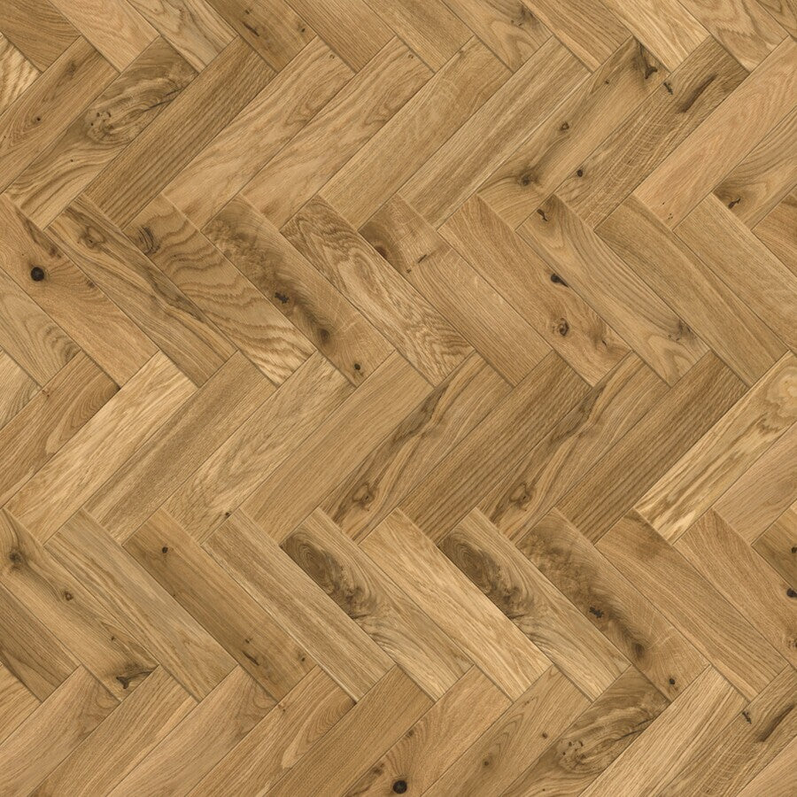 Ovara Rustic Engineered Natural Oak Herringbone Flooring, Brushed & UV Oiled: 14.0 x 90 x 450 mm