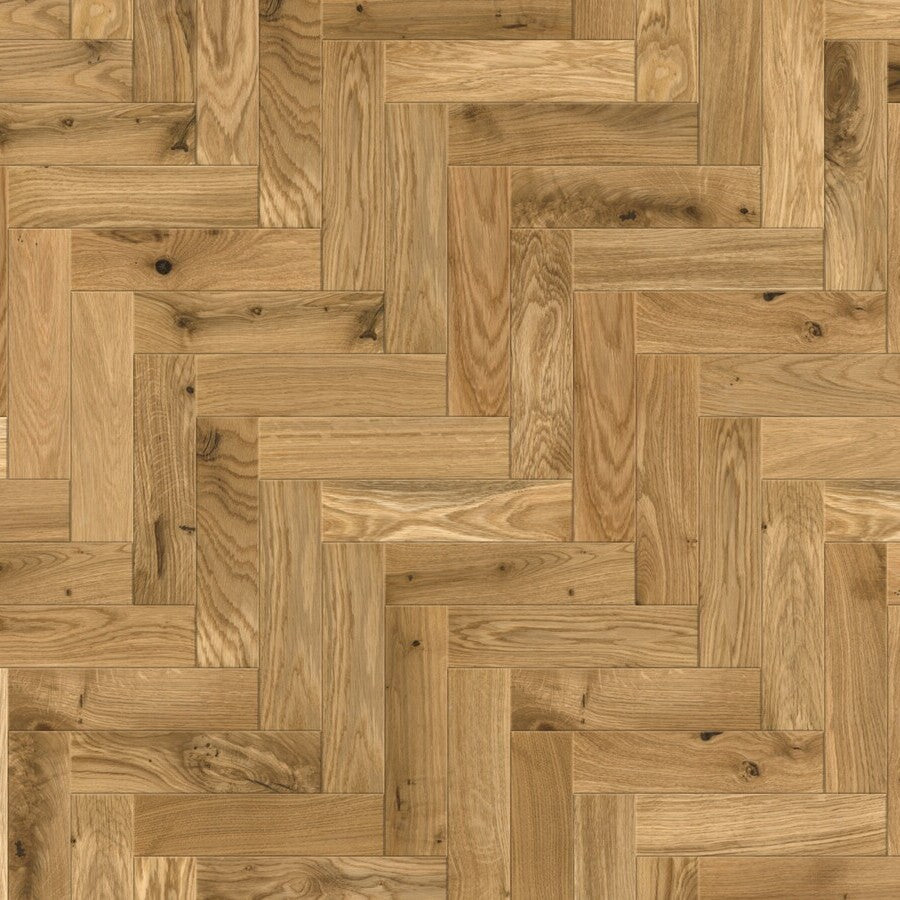 Ovara Rustic Engineered Natural Oak Herringbone Flooring, Brushed & UV Oiled: 14.0 x 90 x 450 mm