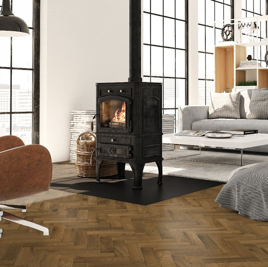 Ovara Rustic Engineered Smoked Stained Oak Herringbone Flooring, Brushed & UV Oiled: 14.0 x 90 x 450 mm