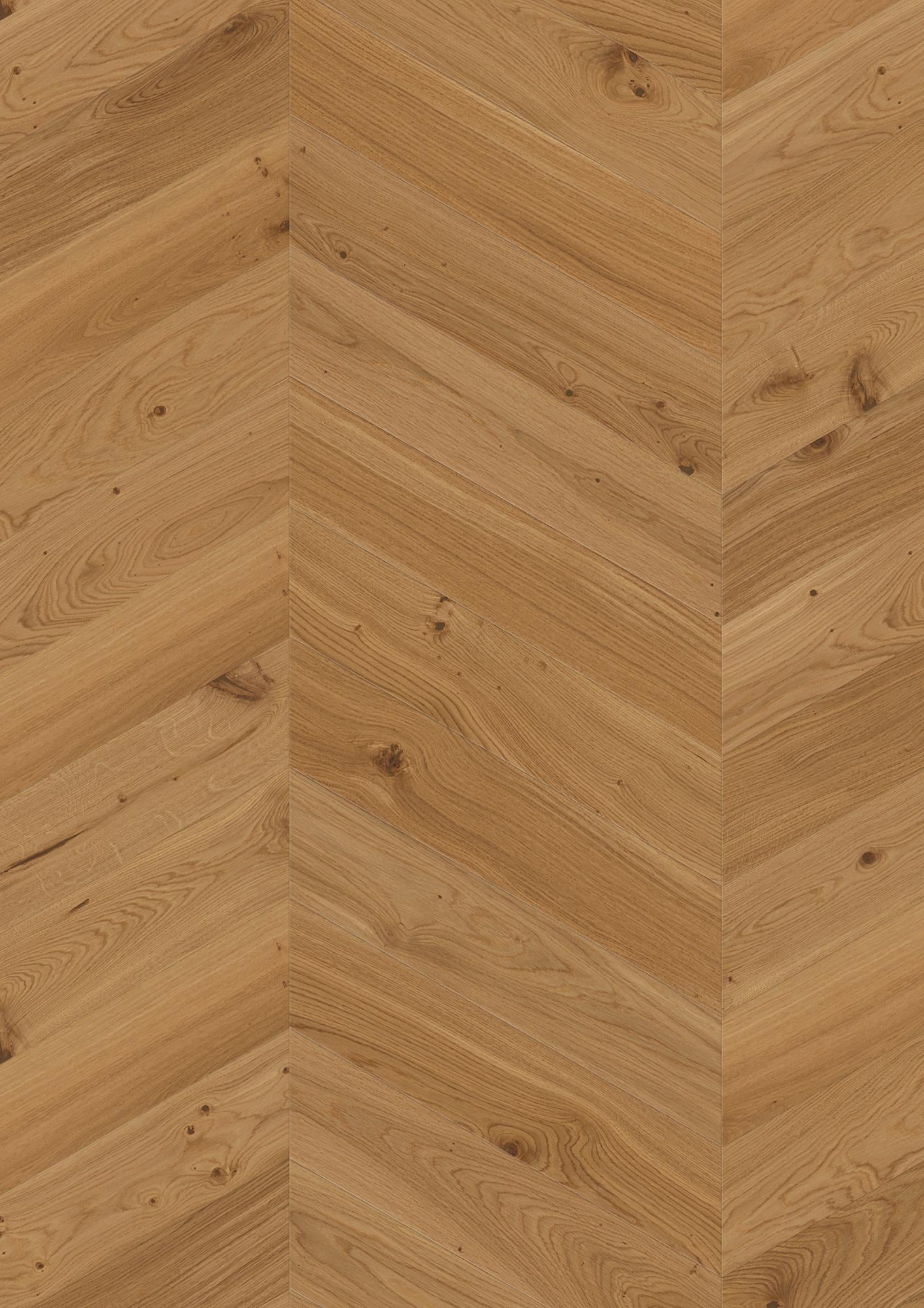 Boen Animoso Engineered Oak Chevron Flooring, Brushed & L/Natural, A & B Planks: 14.0 x 138 x 611 mm