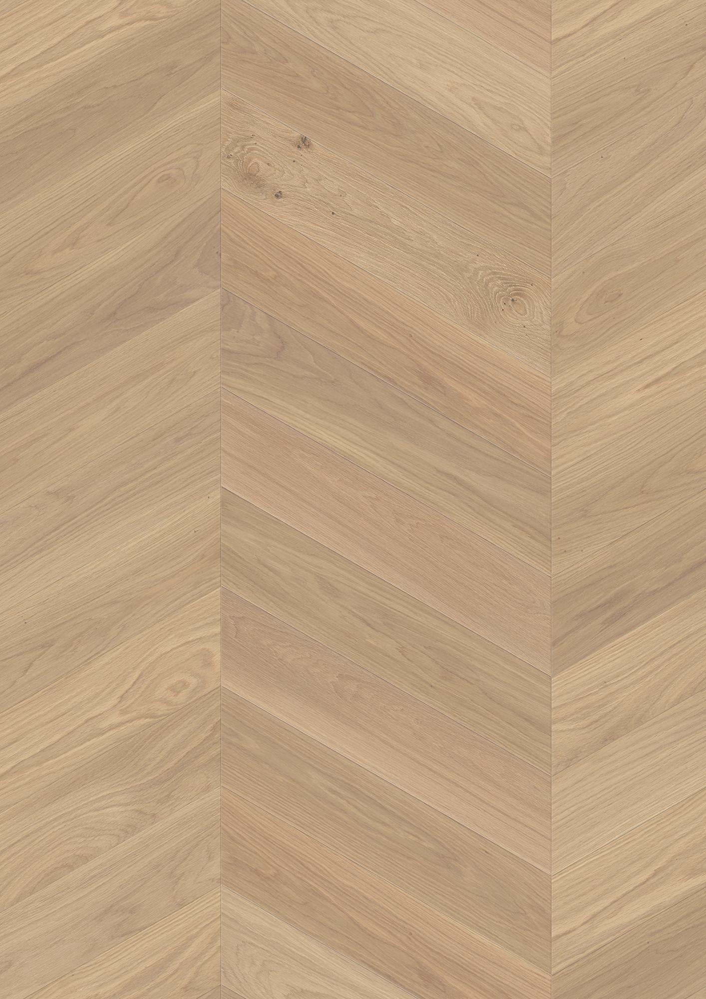 Boen Adagio Engineered White Oak Chevron Flooring, Brushed & L/Natural, A & B Planks: 14.0 x 138 x 611 mm