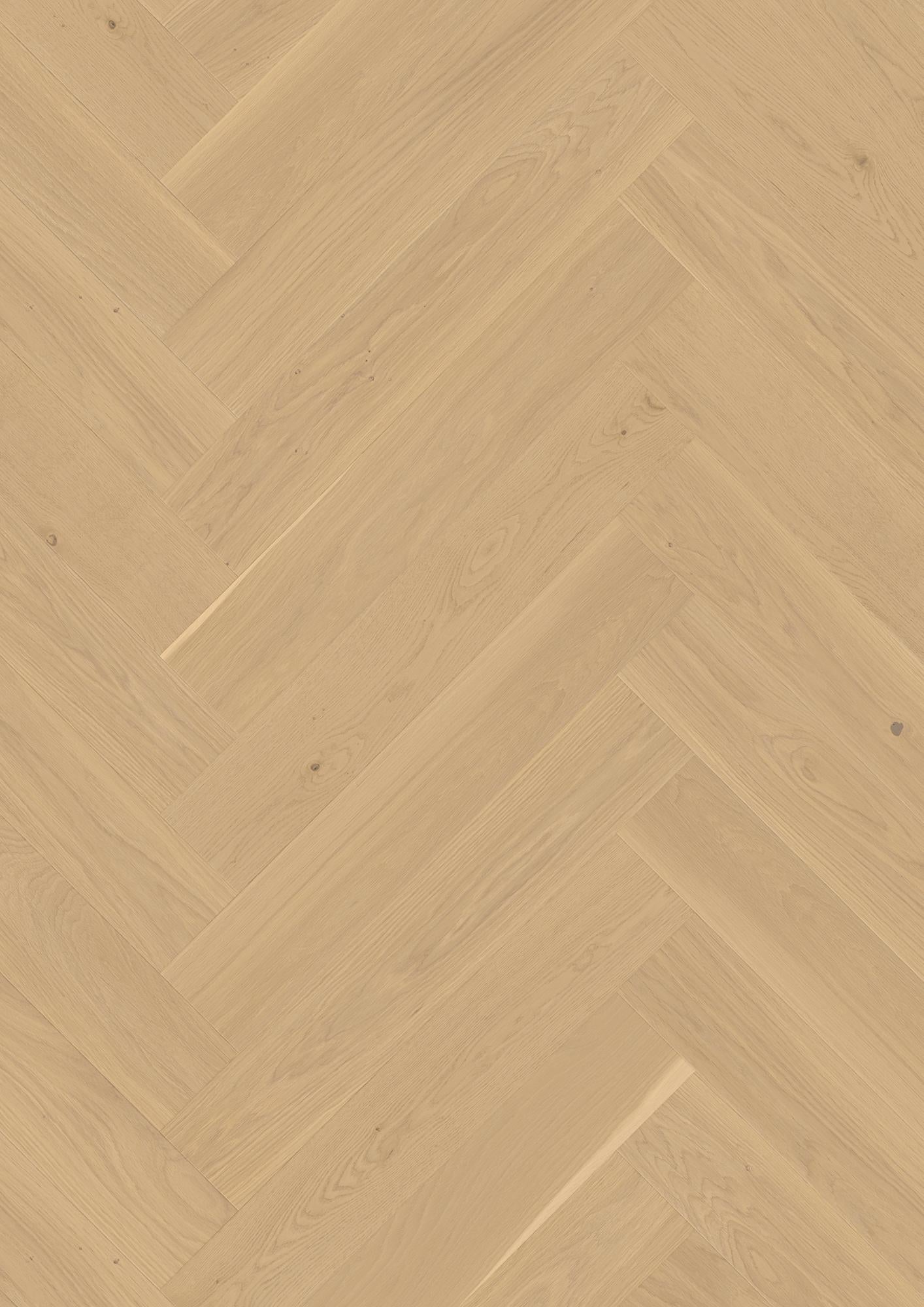 Boen Andante Engineered Pale White Oak Herringbone Flooring, Brushed & L/Matt Plus: 10.5 x 137 x 790 mm