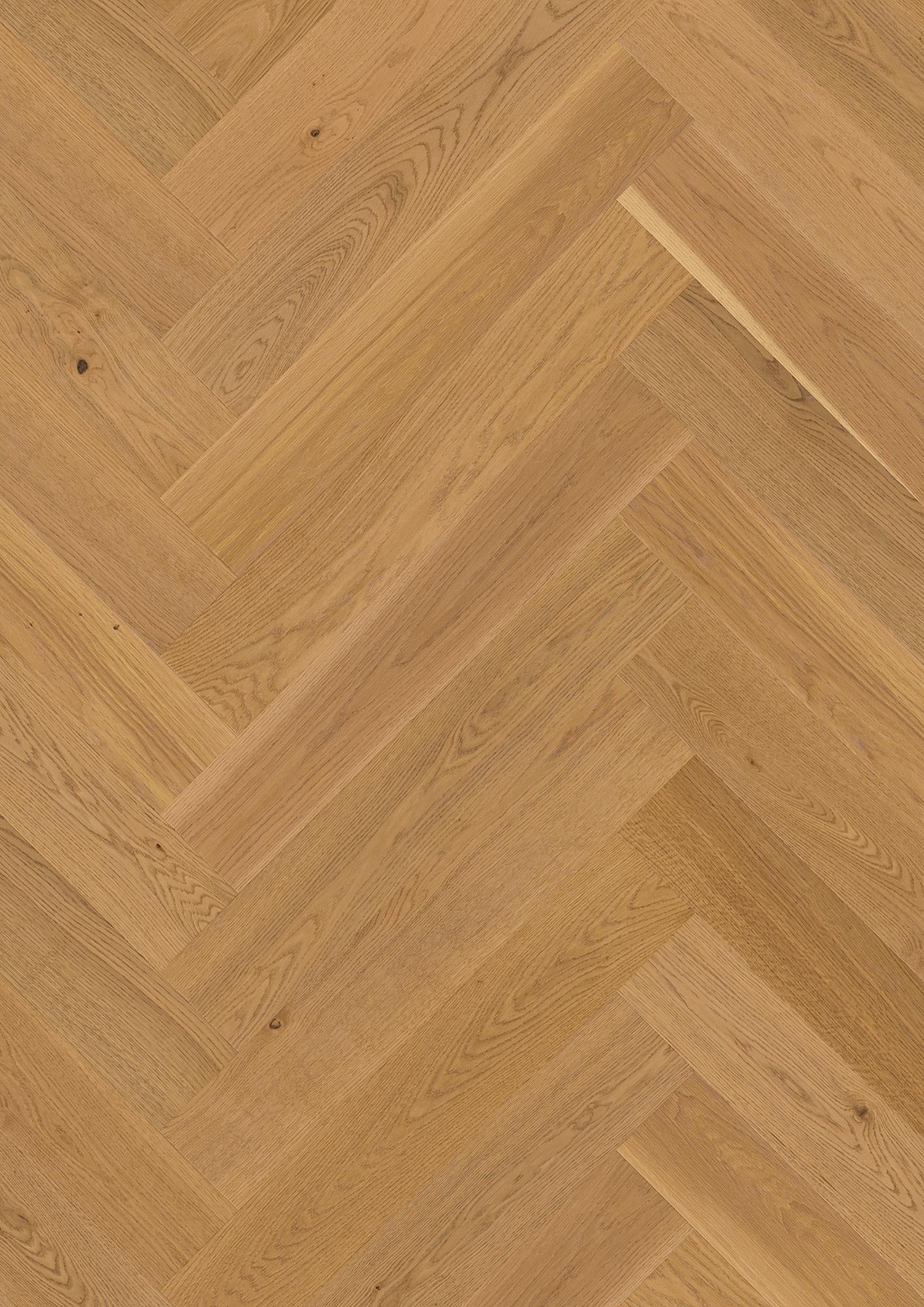 Boen Andante Engineered Soft Brown Oak Herringbone Flooring, Brushed & L/Matt Plus: 10.5 x 137 x 790 mm