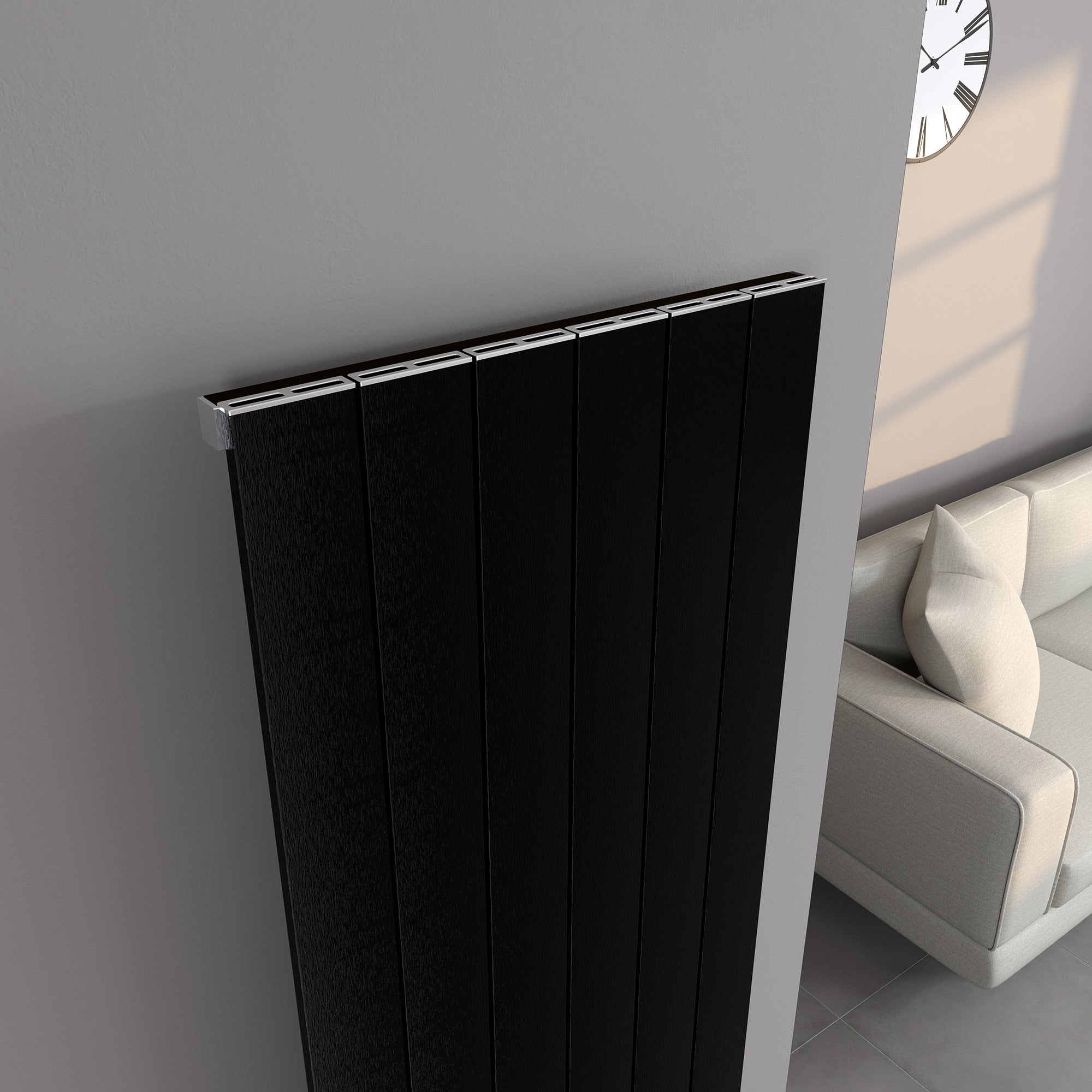 Burford Vertical Black Aluminium Radiator 1800mm (H) x 280mm (W)