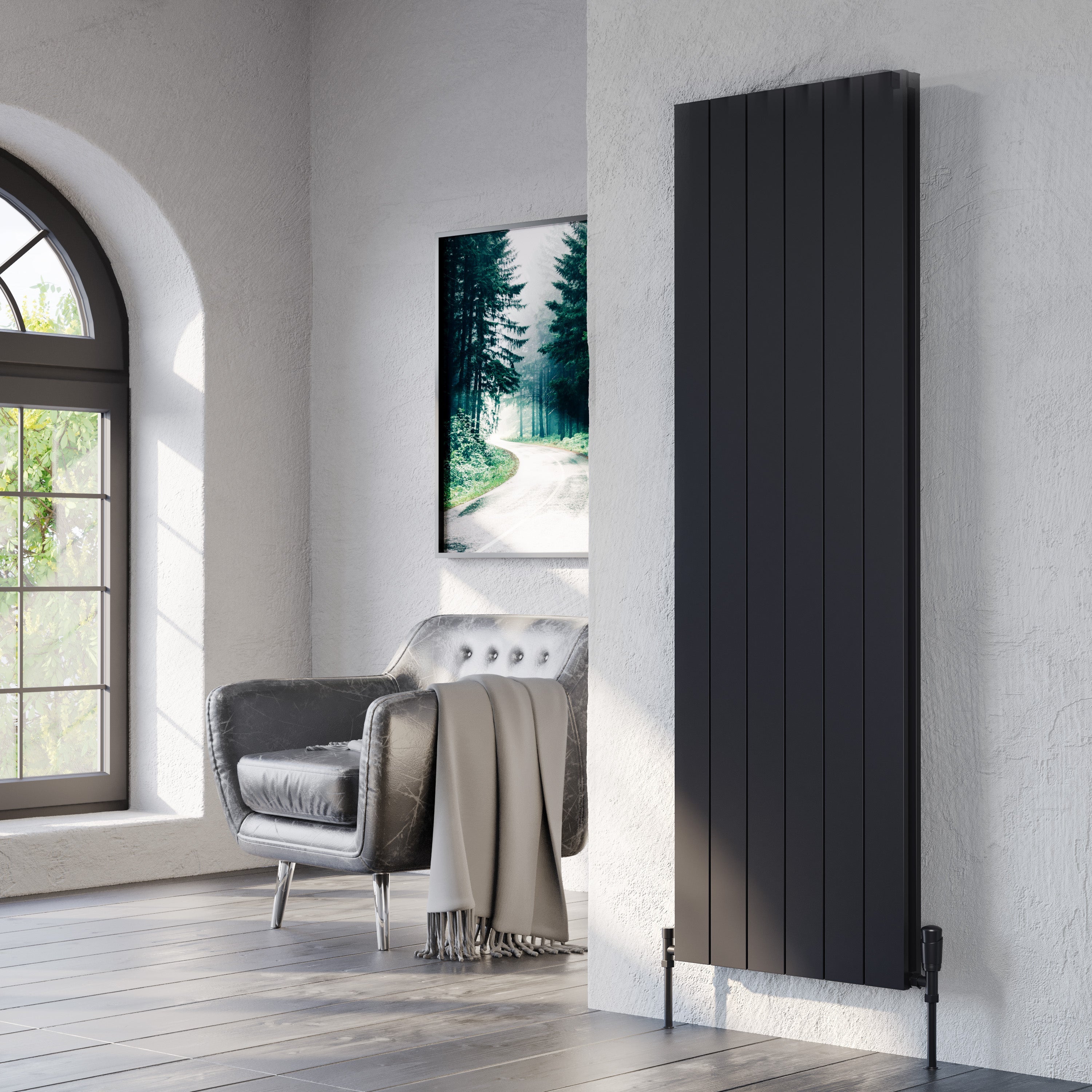 Burford Double Vertical Black Aluminium Radiator 1800mm (H) x 280mm (W)