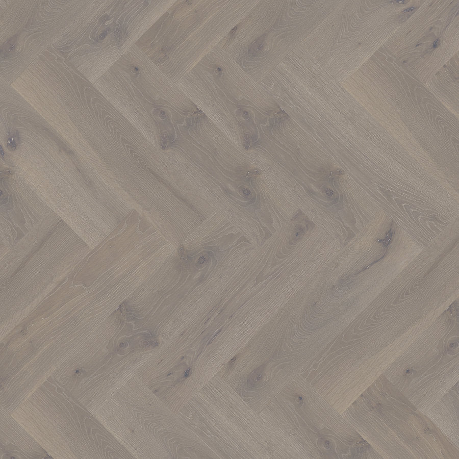 Ovara Engineered Misted Oak Herringbone Flooring, Brushed & Matt Lacquered: 12.0 x 150 x 600 mm