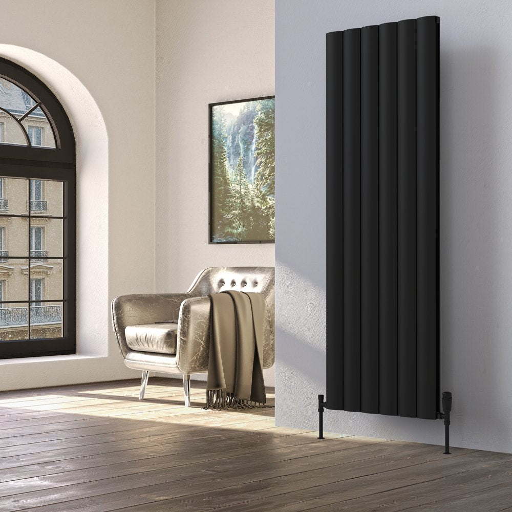 Sherborne Double Vertical Black Aluminium Radiator 1800mm (H) x 412mm (W)