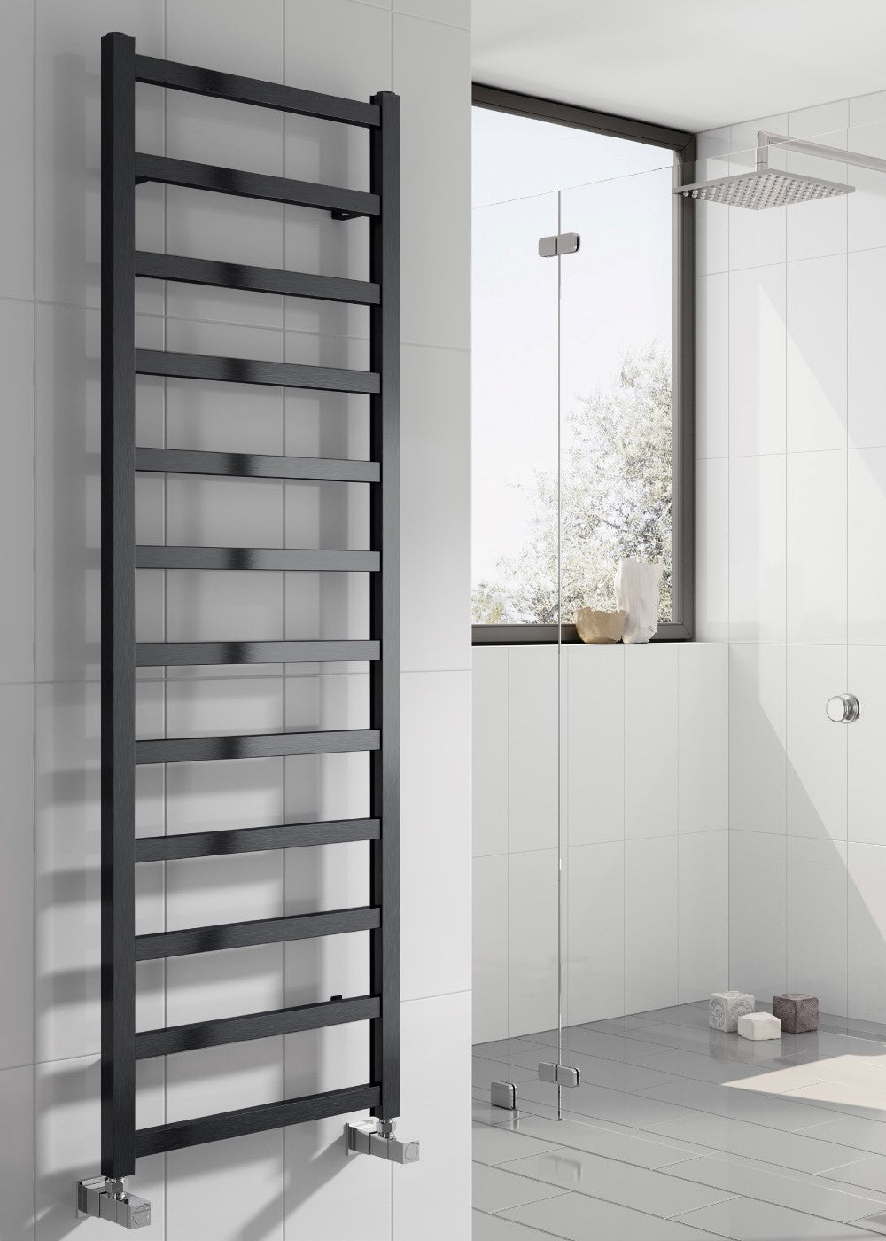 Tetbury Vertical Black Satin Aluminium Radiator 1255mm (H) x 500mm (W)