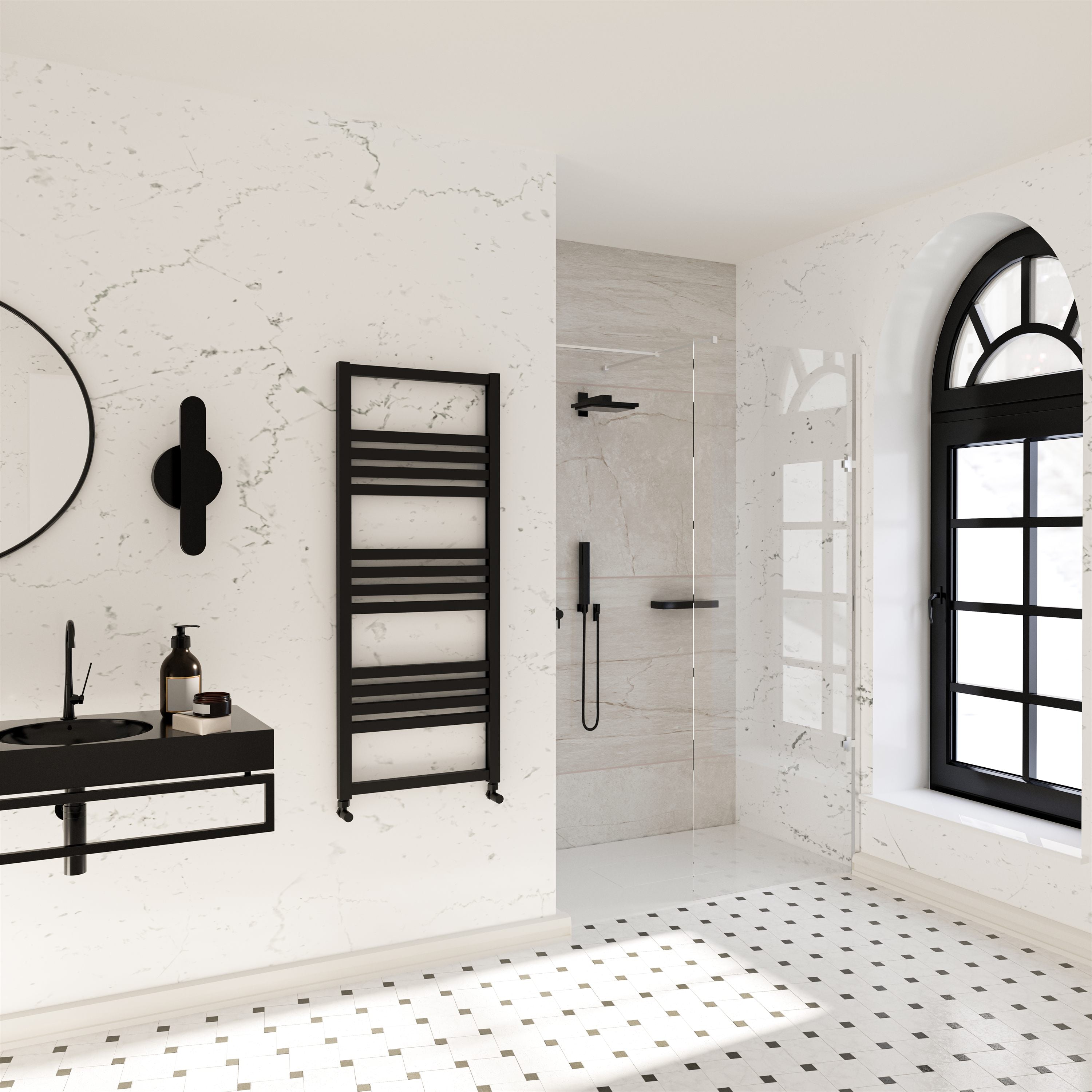 Whitby Vertical Black Satin Aluminium Radiator 1190mm (H) x 500mm (W)