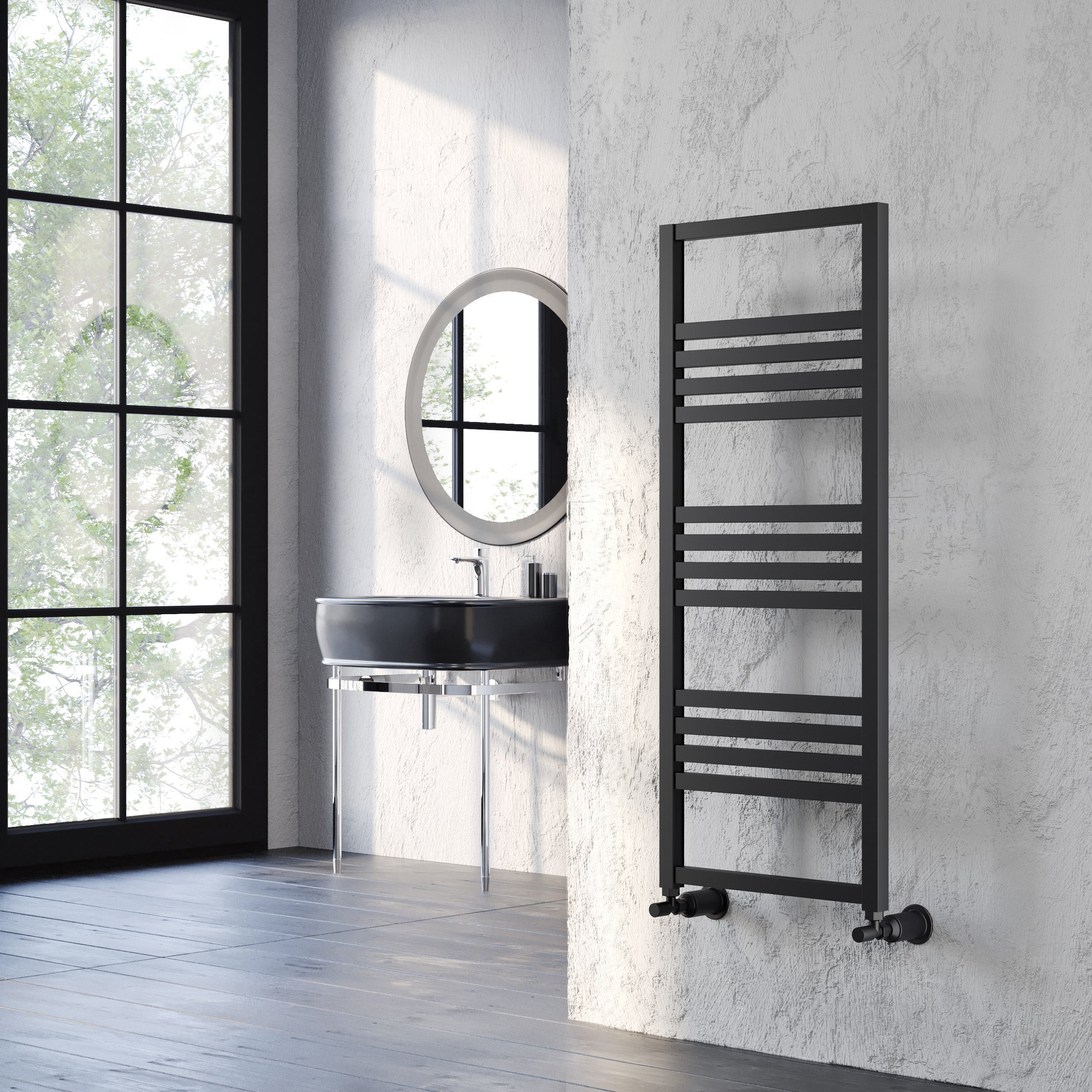 Whitby Vertical Black Satin Aluminium Radiator 1530mm (H) x 500mm (W)