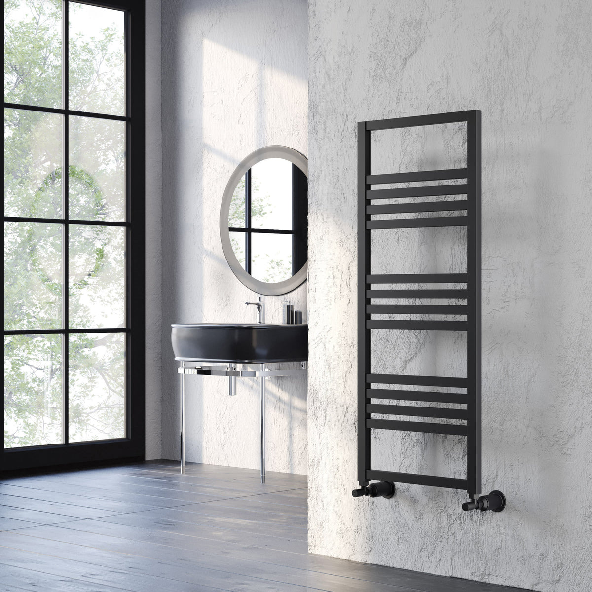 Whitby Vertical Black Satin Aluminium Radiator 1190mm (H) x 500mm (W)