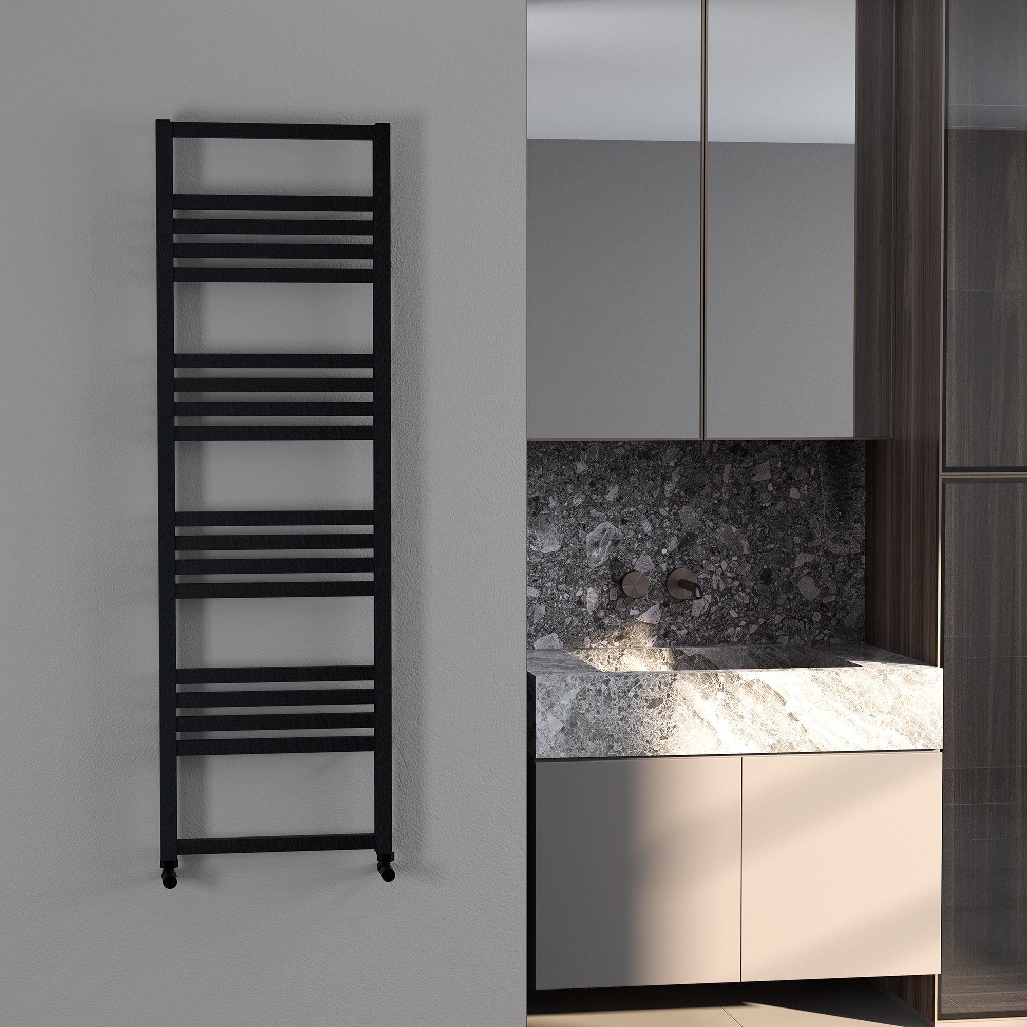Whitby Vertical Black Satin Aluminium Radiator 1190mm (H) x 500mm (W)