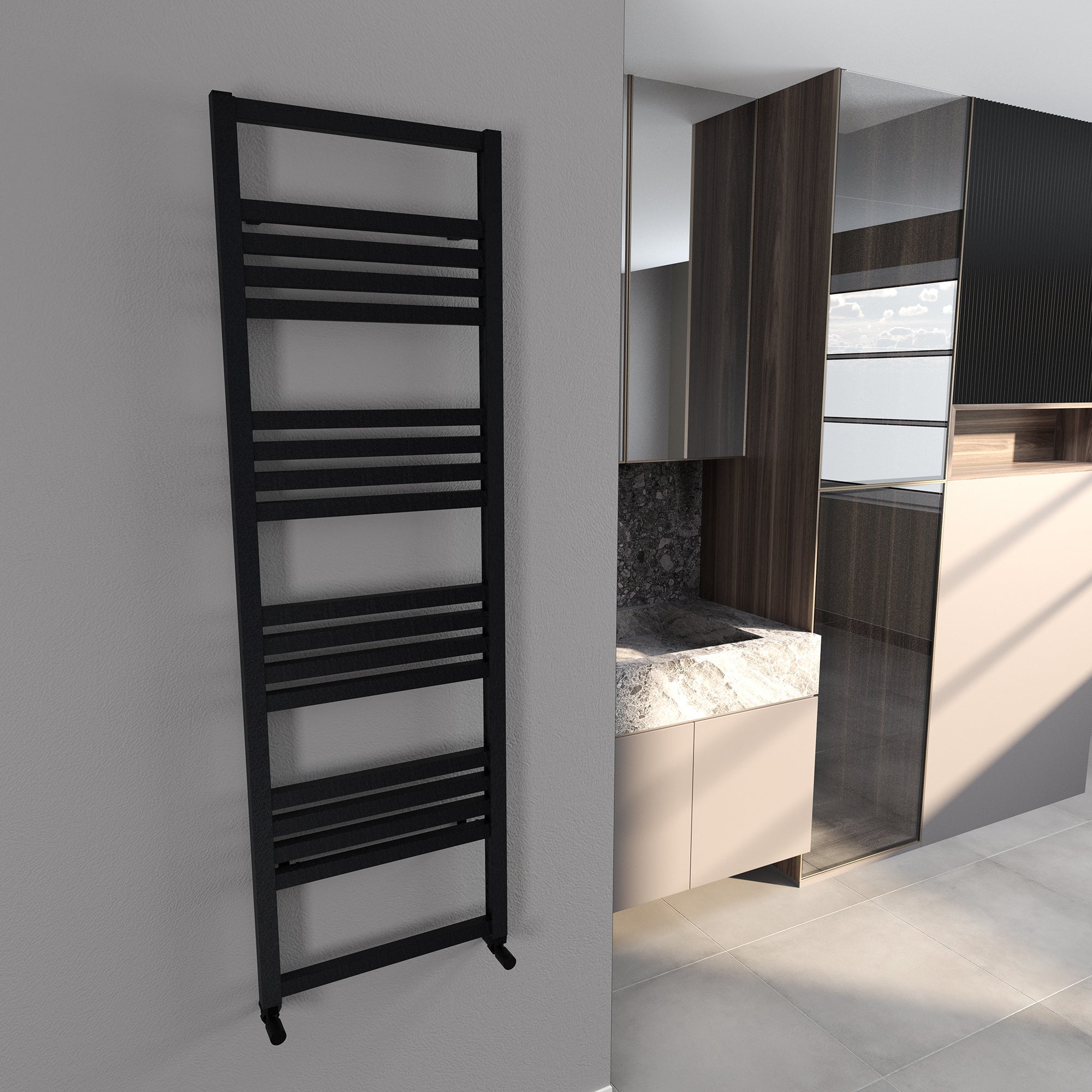 Whitby Vertical Black Satin Aluminium Radiator 1530mm (H) x 500mm (W)