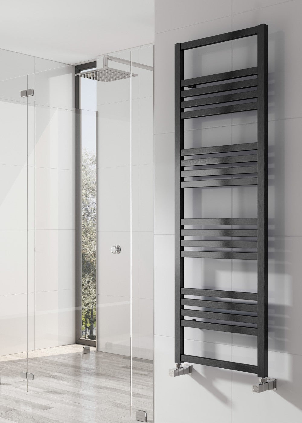 Whitby Vertical Black Satin Aluminium Radiator 1190mm (H) x 500mm (W)