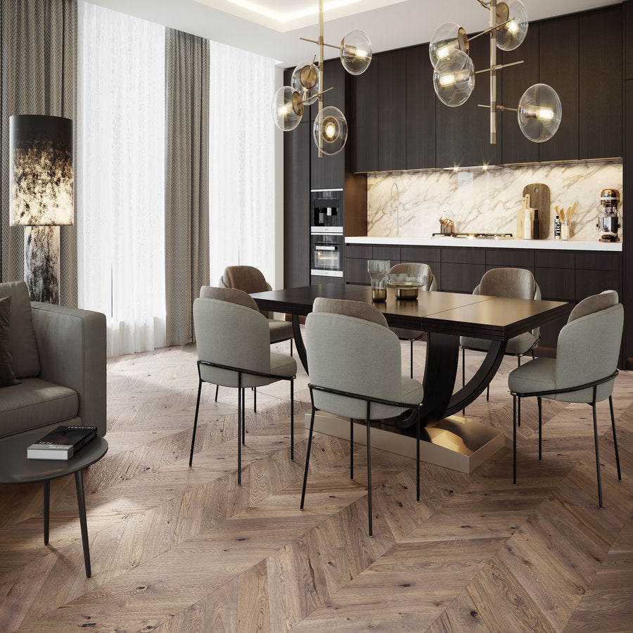 Ovara  Engineered French Château Oak Chevron Flooring, Brushed & Matt Lacquered: 14.0 x 130 x 725 mm