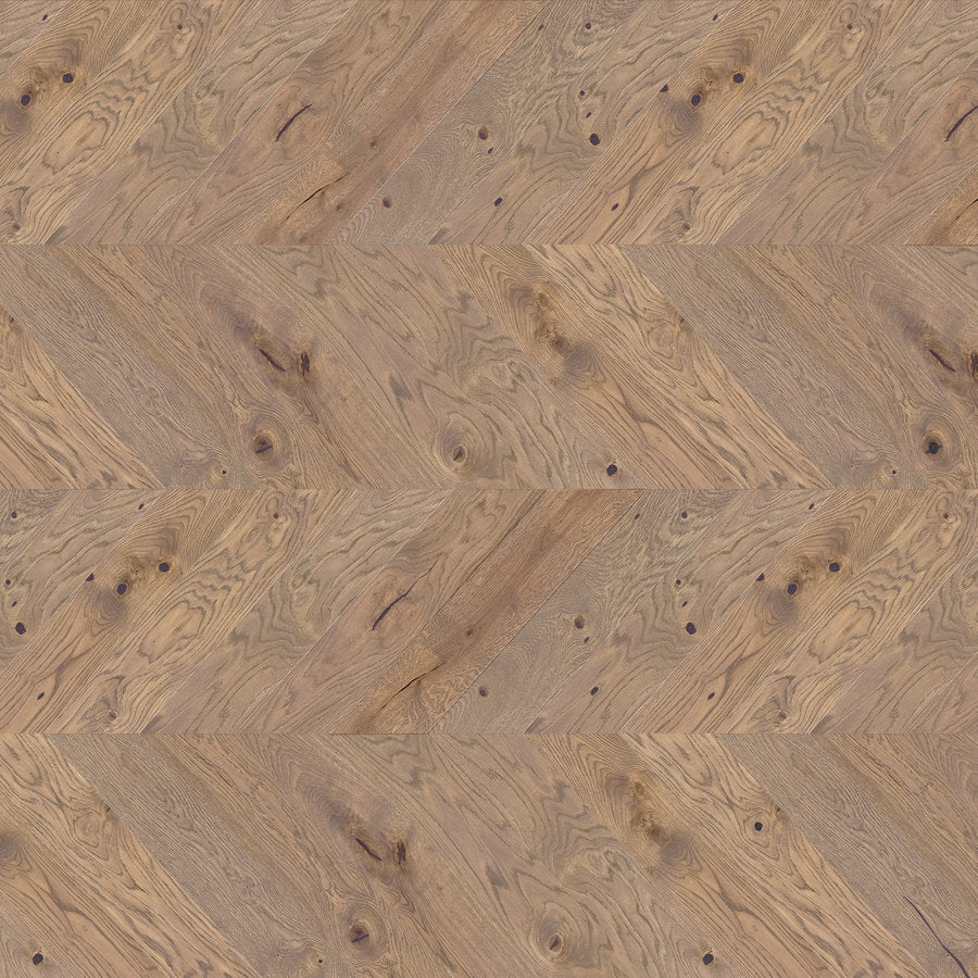 Ovara Engineered French Chateau Oak Chevron Flooring, Brushed & Matt Lacquered: 14.0 x 130 x 725 mm