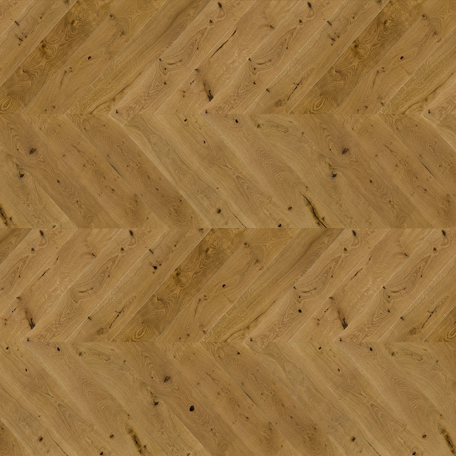 Ovara Engineered Smoked Oak Chevron Flooring, Brushed & Matt Lacquered: 14.0 x 130 x 725 mm