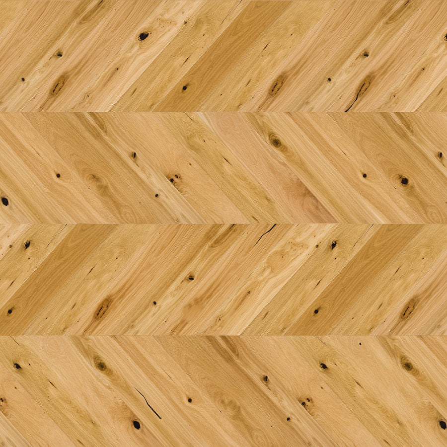 Ovara  Engineered Natural Oak Chevron Flooring, Brushed & Matt Lacquered: 14.0 x 130 x 725 mm